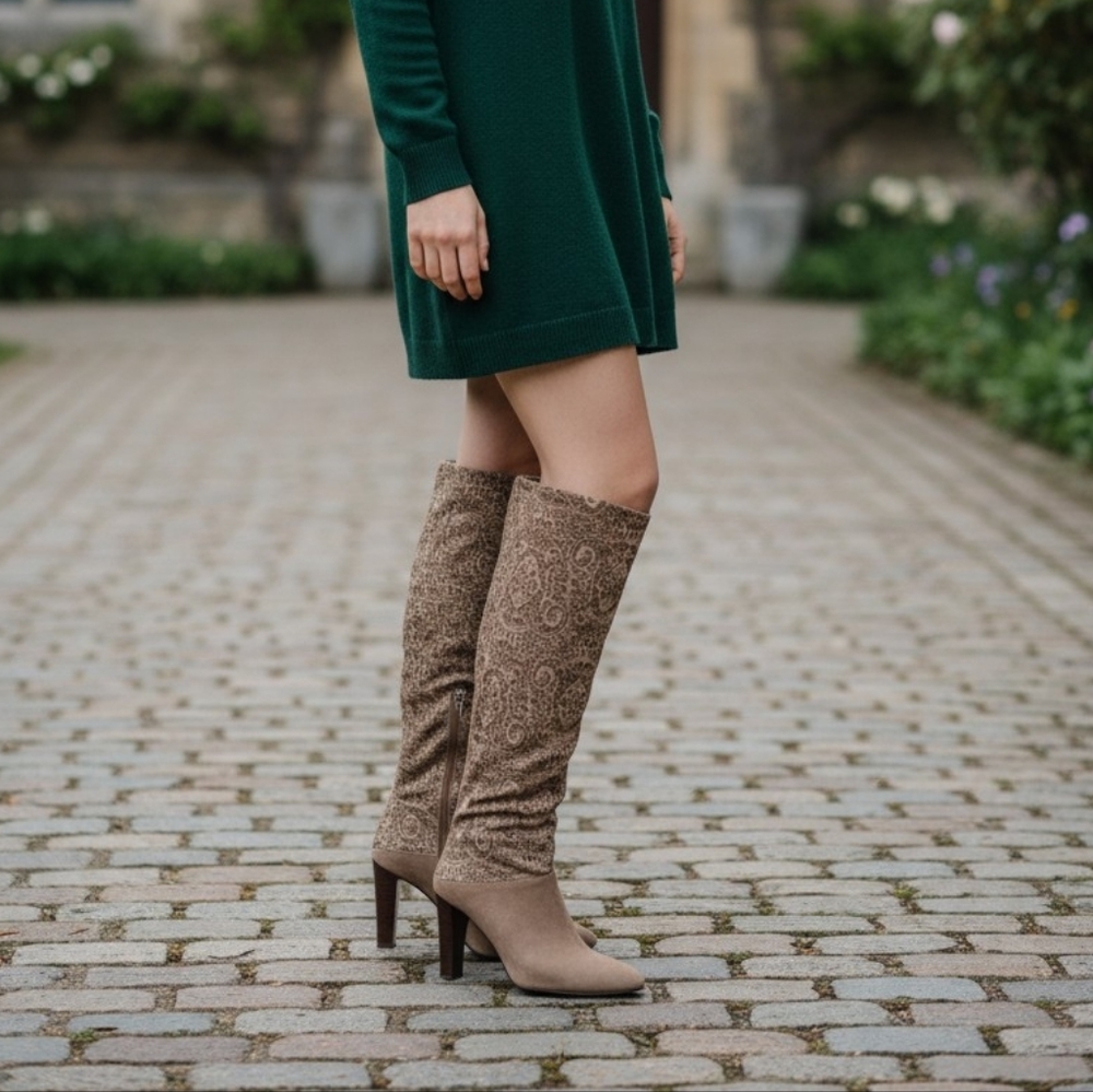 Stuart Weitzman Elegant Lace Pattern Knee-High Boots